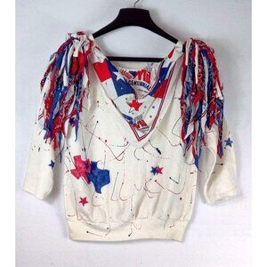 VTG 80s Texas Sweatshirt M Red White Blue Bandanna Fringe Patriotic 4th of July
